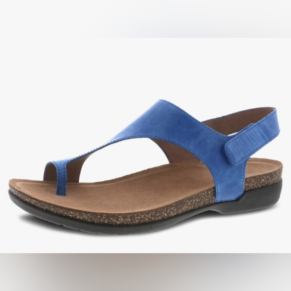 Dansko Reece Waxy Burnished Blue Leather Sandals Cork Footbed NEW SZ EU 40 - Picture 2 of 16